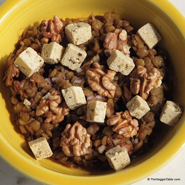 Lentil, feta, walnut salad