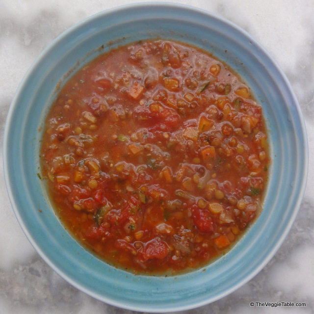 Herby tomato lentil soup